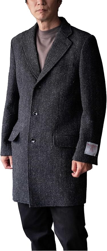 【美品】スコットランドツィード　濃紺チェスターコート HARRIS TWEED ハリスツイード 新品 メンズ チェスターコート